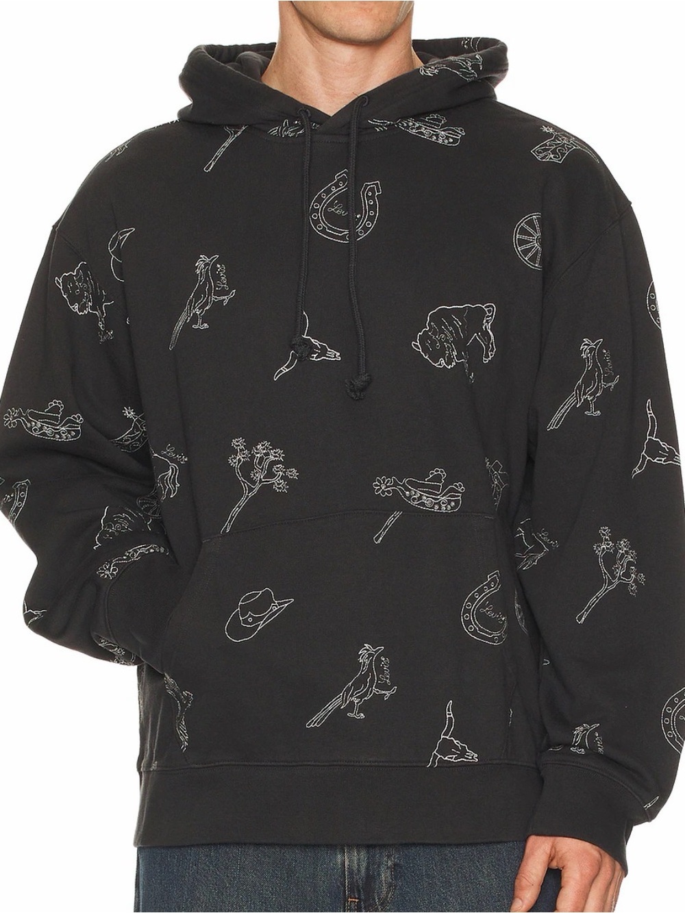 Levi's Men's Relaxed Fit Hoodie Black Western Embroidered